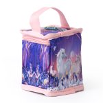 Coolpod freezable yoghurt cooler bag featuring a whimsical unicorn design, with a pink handle and zipper, perfect for keeping yoghurt cold and fresh.
