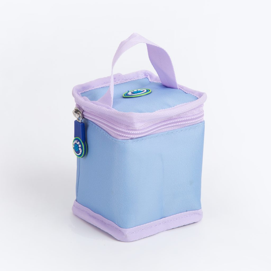 Freezable Yoghurt Cooler Bag With Spoon Chambray Blue Pastel Lilac Coolpod Australia